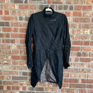 Isabel de Pedro Black US 4 Women's Asymmetrical Whimsigoth Linen Trench Coat EUC